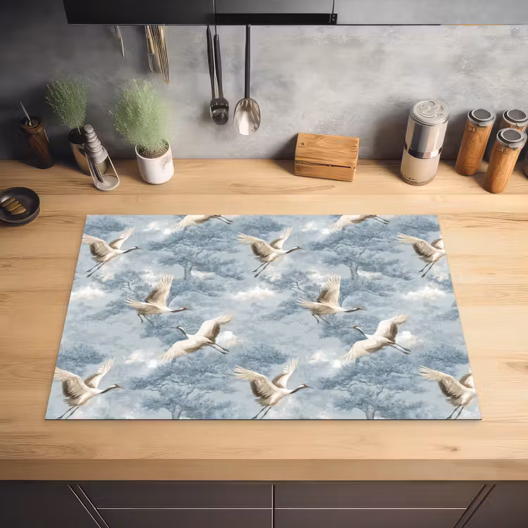 Wolken - Kraanvogels - Blauw Inductie beschermer vinyl 3mm klein 276 -sfeer5