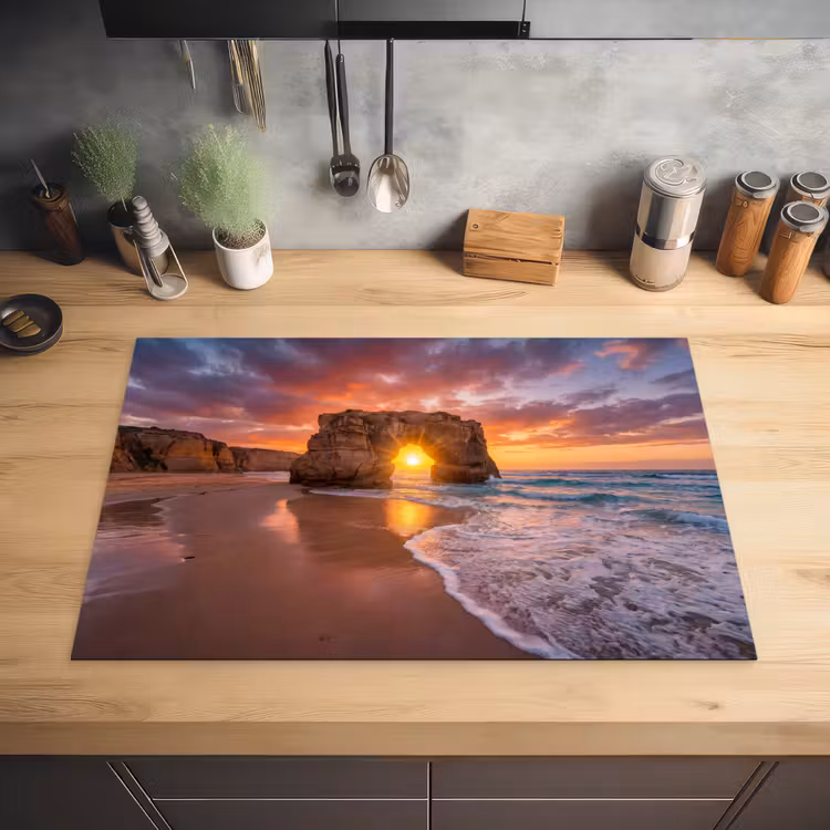 Kust - Rots - Zonsondergang - Zee - Natuur Inductie beschermer vinyl 3mm klein -sfeer5