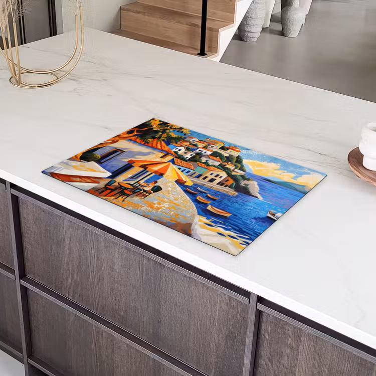 Kustdorp - Huisjes - Mozaïek - Zee Inductie beschermer vinyl 3mm klein -sfeer8