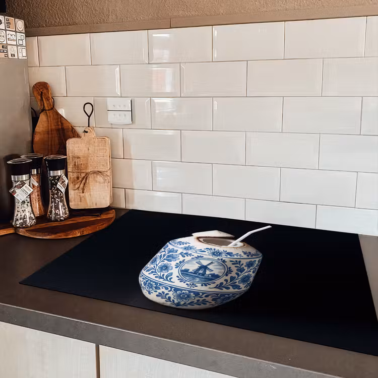 Kokosnoot - Eten - Delfts blauw - Drinken Inductie beschermer vinyl 3mm klein -sfeer3
