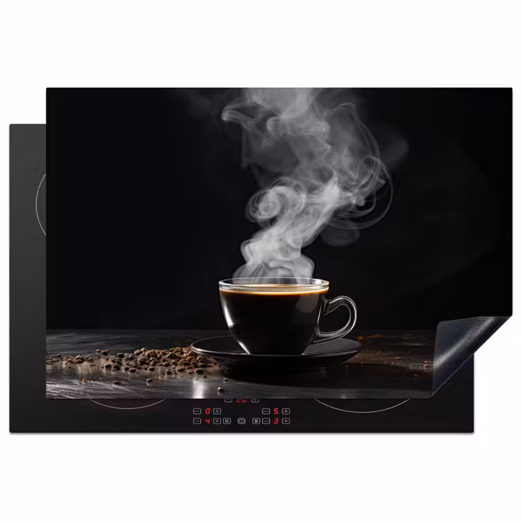 Koffie - Zwart - Bonen - Warm - Kopje Inductie beschermer vinyl 3mm klein -3d