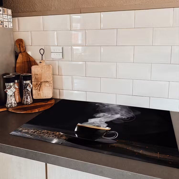 Koffie - Zwart - Bonen - Warm - Kopje Inductie beschermer vinyl 3mm klein -sfeer3