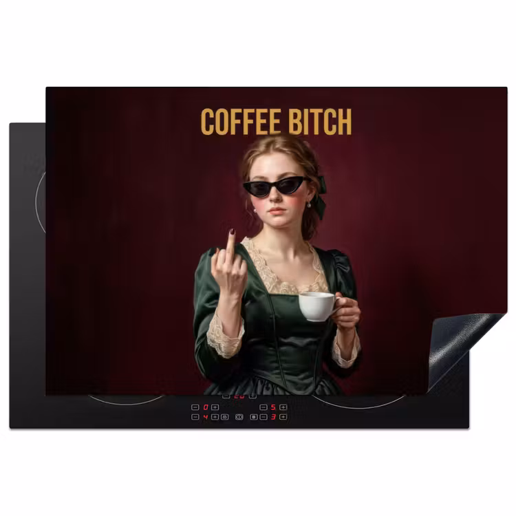 Koffie - Vrouw - Middelvinger Inductie beschermer vinyl 3mm klein -3d