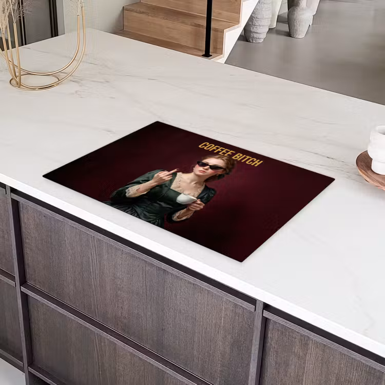 Koffie - Vrouw - Middelvinger Inductie beschermer vinyl 3mm klein -sfeer8