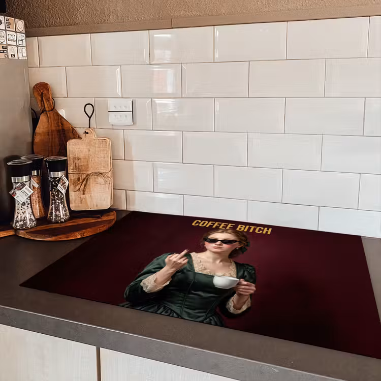 Koffie - Vrouw - Middelvinger Inductie beschermer vinyl 3mm klein -sfeer3