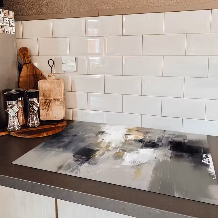 Kleurenpalet - Penseelstreken - Beige - Nevelig Inductie beschermer vinyl 3mm klein -sfeer3