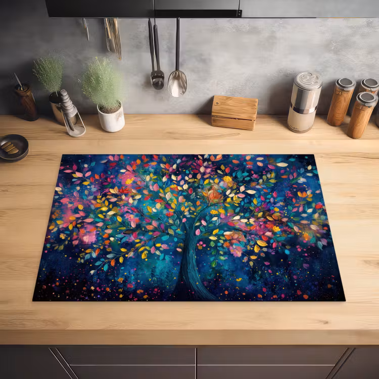 Kleurrijk - Boom - Magisch - Abstract Inductie beschermer vinyl 3mm klein -sfeer5