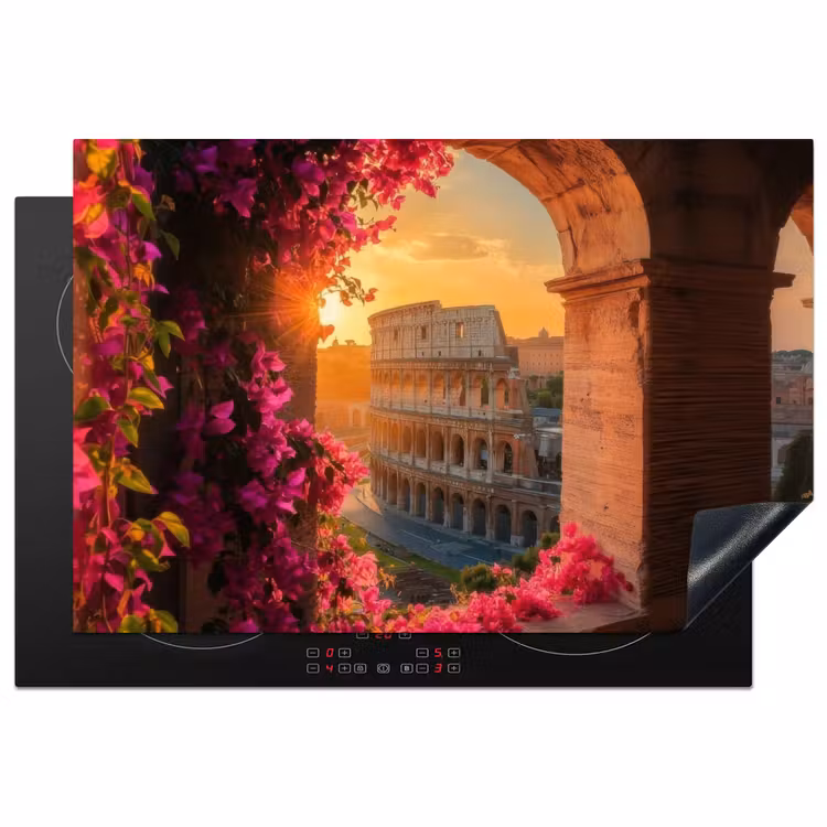 Colosseum - Rome - Roze Bloemen Inductie beschermer vinyl 3mm klein -3d