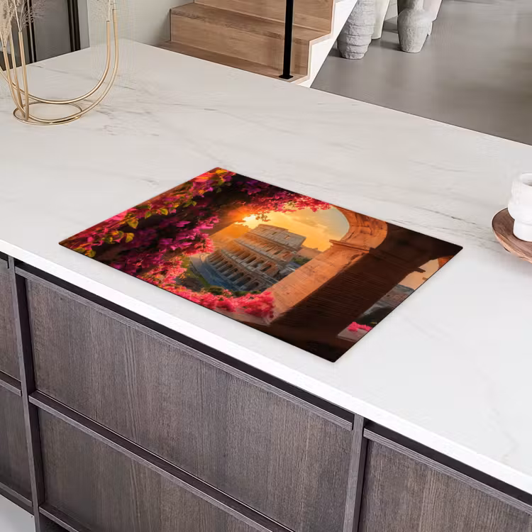 Colosseum - Rome - Roze Bloemen Inductie beschermer vinyl 3mm klein -sfeer8