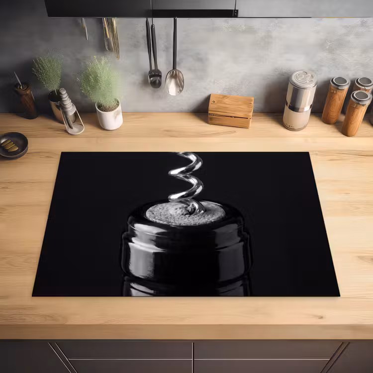 Kurkentrekker - Wijn - Zwart - Wit Inductie beschermer vinyl 3mm klein -sfeer5