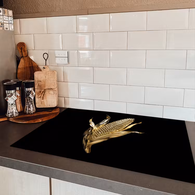 Mais - Eten - Goud - Zwart Inductie beschermer vinyl 3mm klein -sfeer3