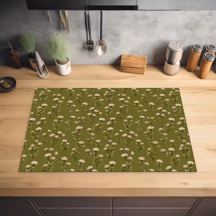 Landelijk - Bloemen - Groen Inductie beschermer vinyl 3mm klein 276 -sfeer5