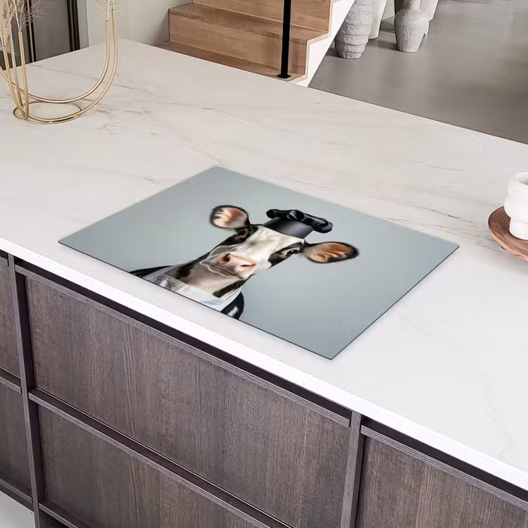 Koe - Zwart - Wit - Kok Inductie beschermer vinyl 3mm klein -sfeer8