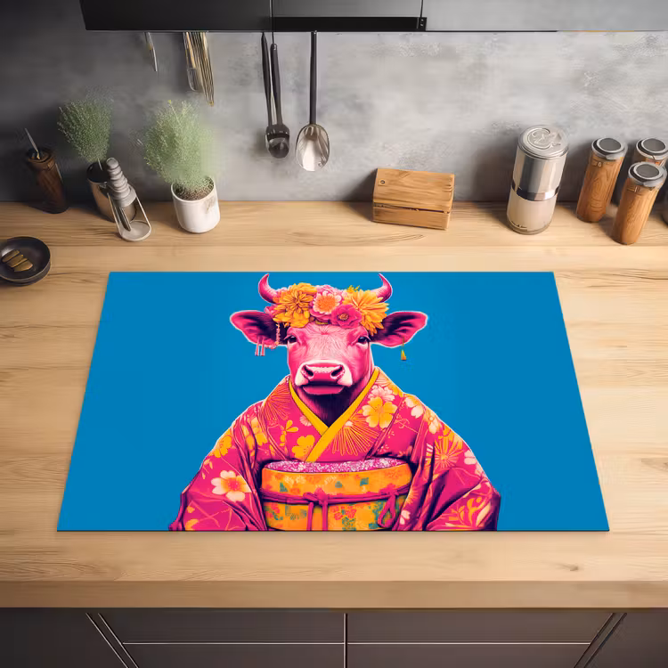 Koe - Bloemenkrans - Oorhangers - Kimono Inductie beschermer vinyl 3mm klein -sfeer5