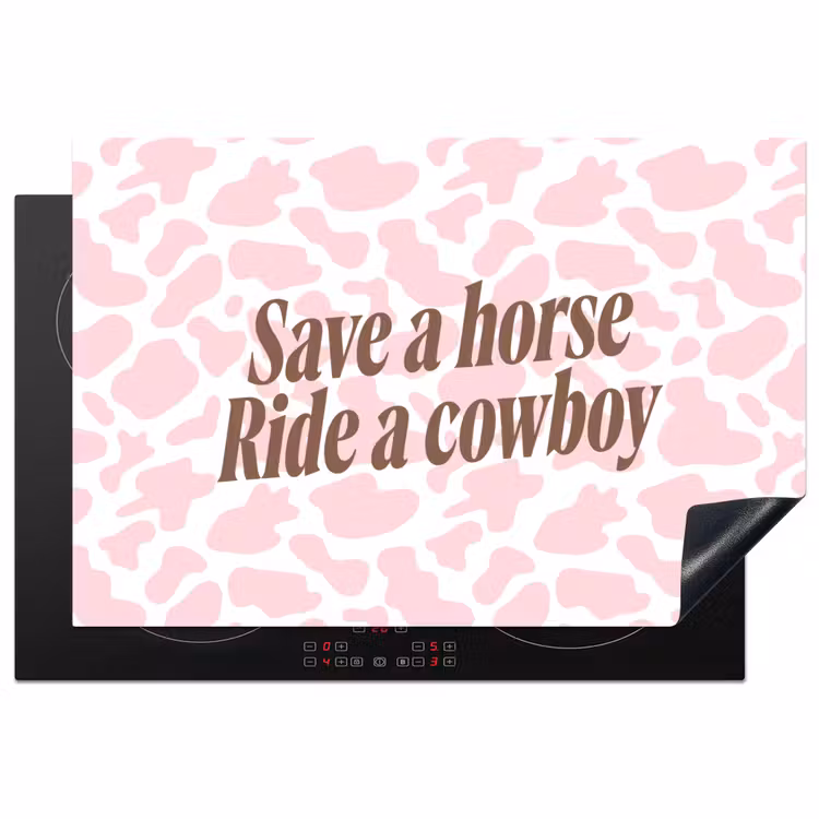 Koeienprint - Roze - Cowboy - Horse Inductie beschermer vinyl 3mm klein -3d