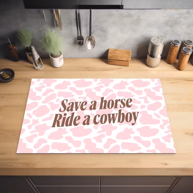 Koeienprint - Roze - Cowboy - Horse Inductie beschermer vinyl 3mm klein -sfeer5