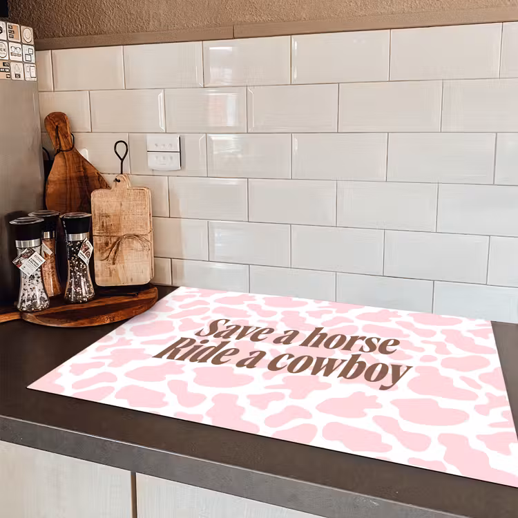 Koeienprint - Roze - Cowboy - Horse Inductie beschermer vinyl 3mm klein -sfeer3