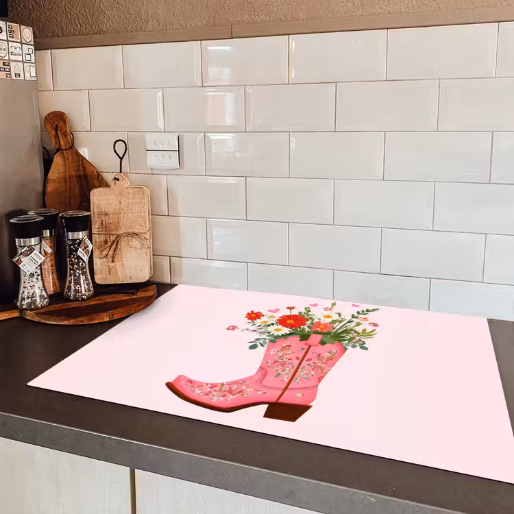 Cowboylaarzen - Roze - Boeket - Bloemen Inductie beschermer vinyl 3mm klein -sfeer3