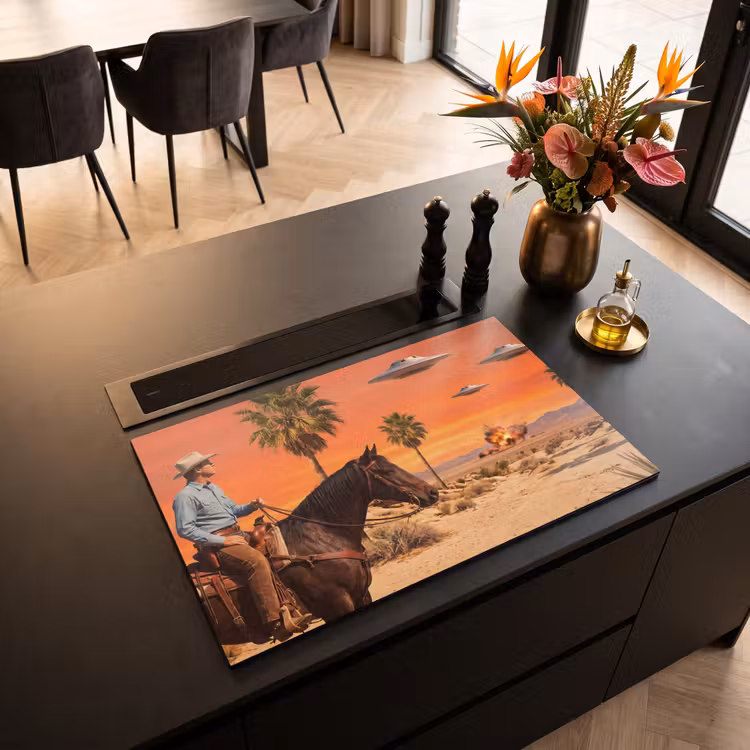 Induction Hob Cover - Cowboy - Horse - Desert - Cowboy - Paard - Woestijn Inductie beschermer vinyl 3mm klein