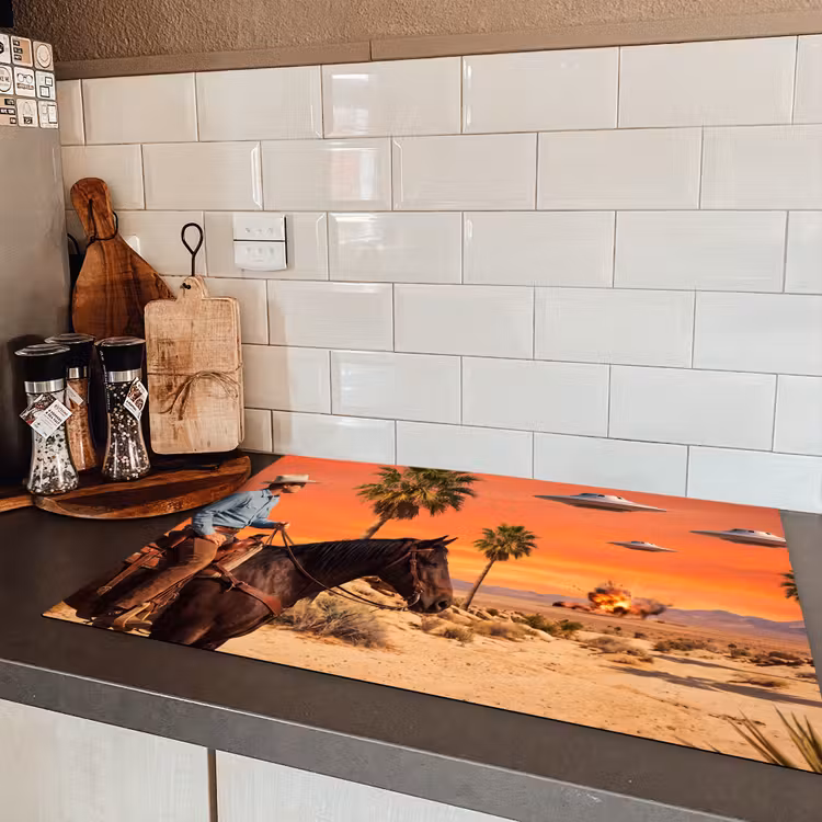 Induction Hob Cover - Cowboy - Horse - Desert - Cowboy - Paard - Woestijn Inductie beschermer vinyl 3mm klein