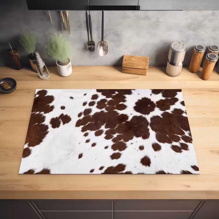 Koeienhuid - Klassiek - Bruin Inductie beschermer vinyl 3mm klein -sfeer5