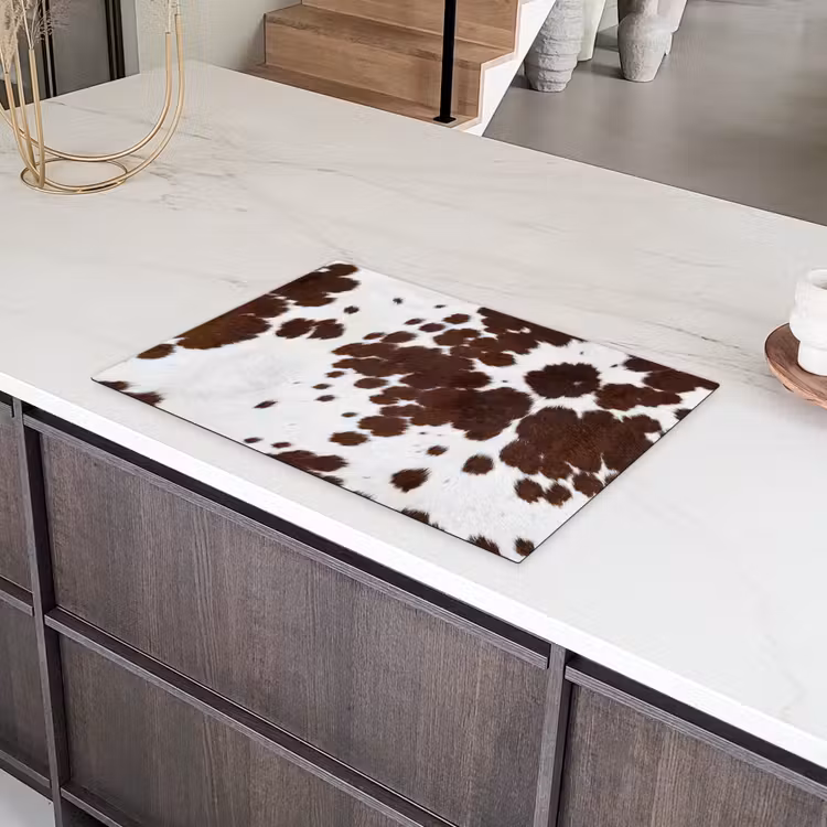 Koeienhuid - Klassiek - Bruin Inductie beschermer vinyl 3mm klein -sfeer8