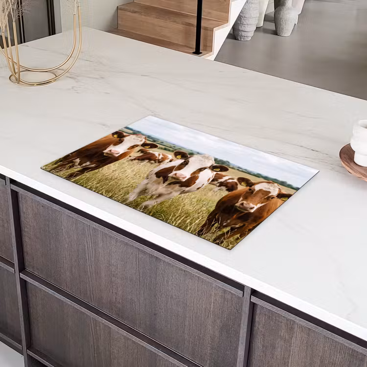 Koeien - Portret - Weide - Boerderij - Nieuwsgierig Inductie beschermer vinyl 3mm klein -sfeer8