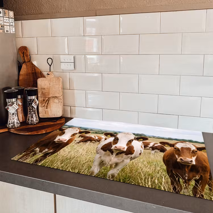 Koeien - Portret - Weide - Boerderij - Nieuwsgierig Inductie beschermer vinyl 3mm klein -sfeer3