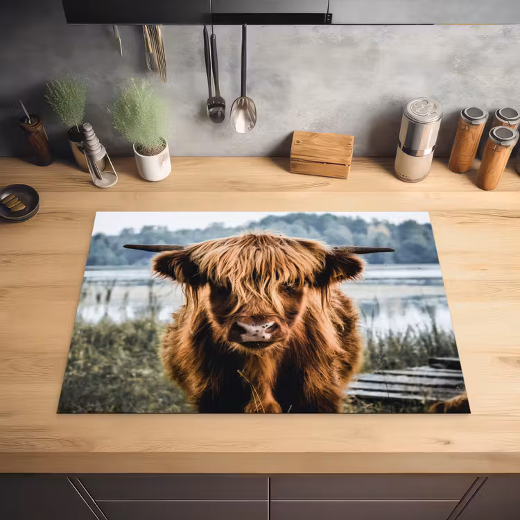 Koeien - Schotse hooglander - Bruin - Natuur Inductie beschermer vinyl 3mm middel -sfeer5