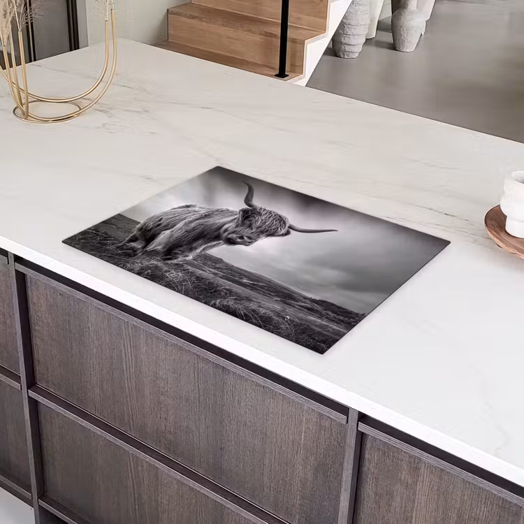 Koeien - Schotse hooglander - Natuur - Dieren - Zwart wit Inductie beschermer vinyl 3mm middel -sfeer8