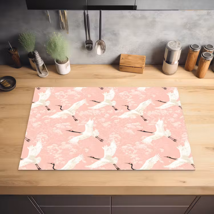 Kraanvogels - Bloesem - Roze Inductie beschermer vinyl 3mm klein 276 -sfeer5