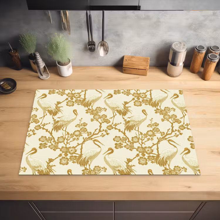 Kraanvogels - Kersenbloesem - Goud Inductie beschermer vinyl 3mm klein 276 -sfeer5