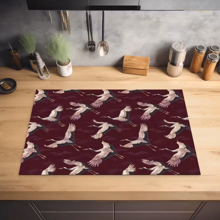 Kraanvogels - Klassiek - Bordeaux Inductie beschermer vinyl 3mm klein 276 -sfeer5