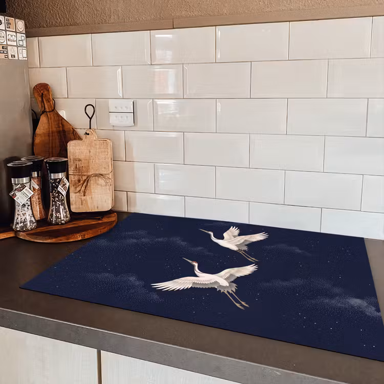 Kraanvogels - Nachthemel - Blauw Inductie beschermer vinyl 3mm klein -sfeer3