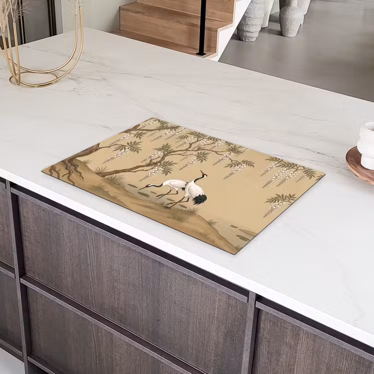 Kraanvogels - Water - Beige Inductie beschermer vinyl 3mm klein -sfeer8