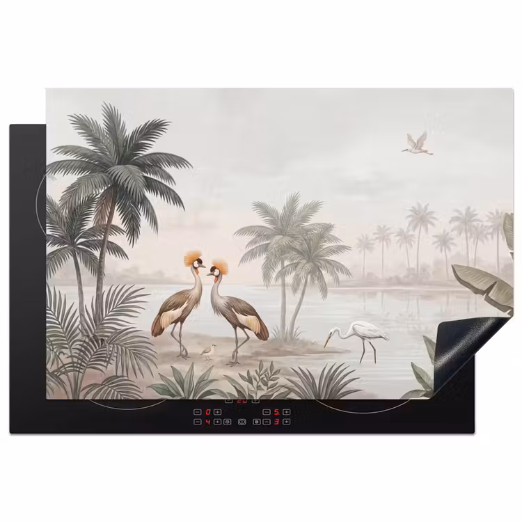 Kraanvogels - Palmbomen - Tropisch Inductie beschermer vinyl 3mm klein -3d