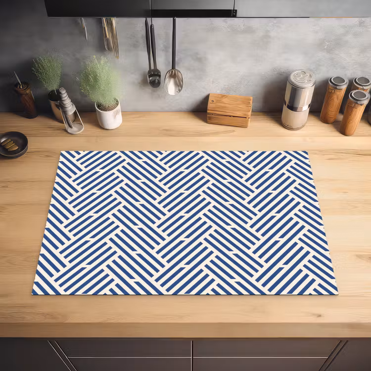 Crème - Blauw - Strepen - Patroon Inductie beschermer vinyl 3mm klein 276 -sfeer5