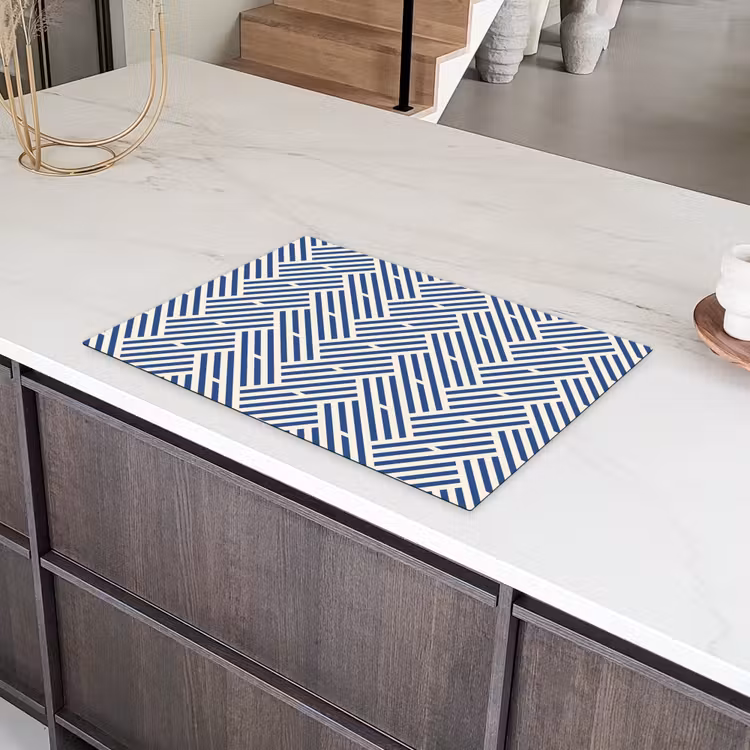 Crème - Blauw - Strepen - Patroon Inductie beschermer vinyl 3mm klein 276 -sfeer8