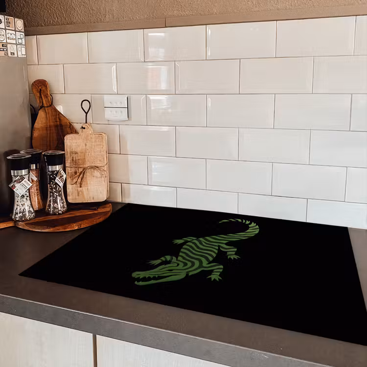 Krokodil - Groen - Tijgerachtig - Strepen Inductie beschermer vinyl 3mm klein -sfeer3
