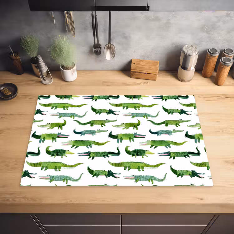 krokodillen - Speels - Groen Inductie beschermer vinyl 3mm klein 276 -sfeer5
