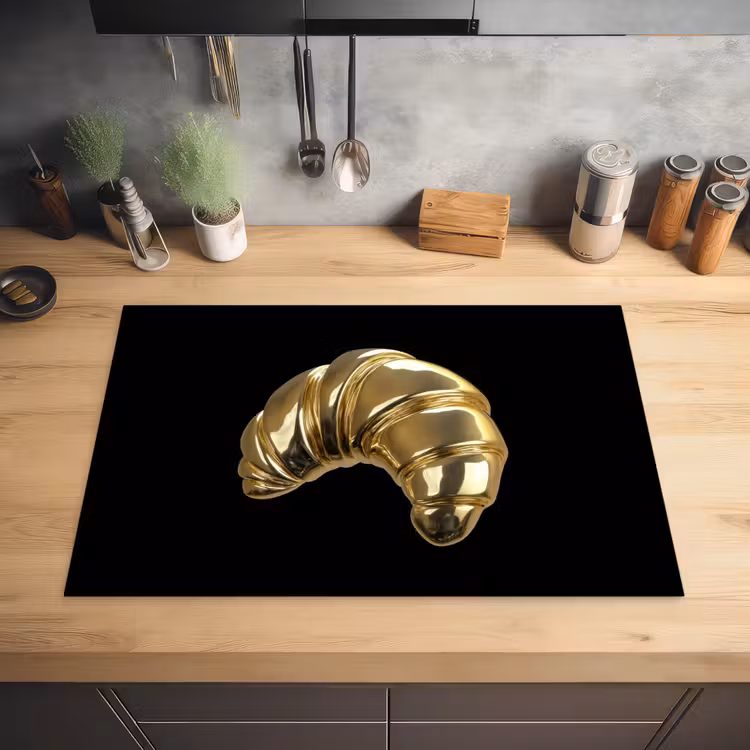 Croissant - Brood - Goud - Zwart Inductie beschermer vinyl 3mm klein -sfeer5
