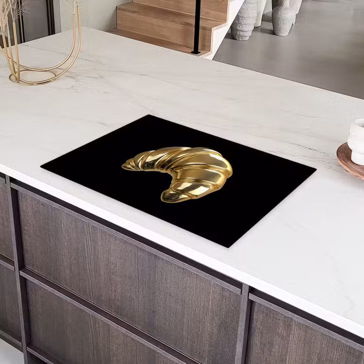 Croissant - Brood - Goud - Zwart Inductie beschermer vinyl 3mm klein -sfeer8