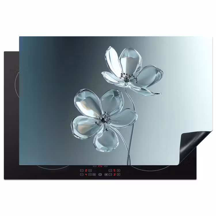 Kristal - Bloemen - Grijs Inductie beschermer vinyl 3mm klein -3d