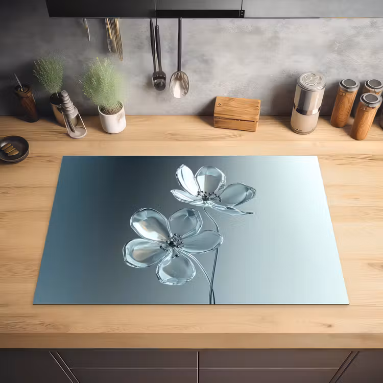 Kristal - Bloemen - Grijs Inductie beschermer vinyl 3mm klein -sfeer5