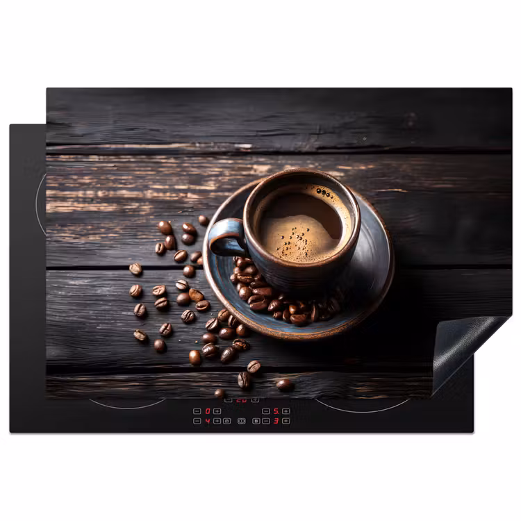Kop - Koffie - Hout - Bonen Inductie beschermer vinyl 3mm klein -3d