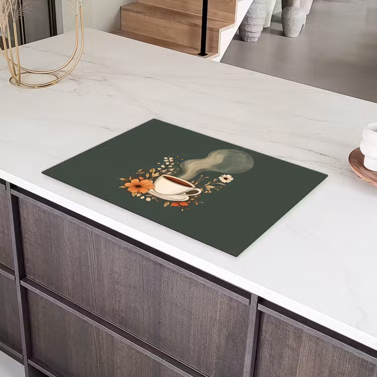 Kop - Bloemen - Groen - Koffie Inductie beschermer vinyl 3mm klein -sfeer8