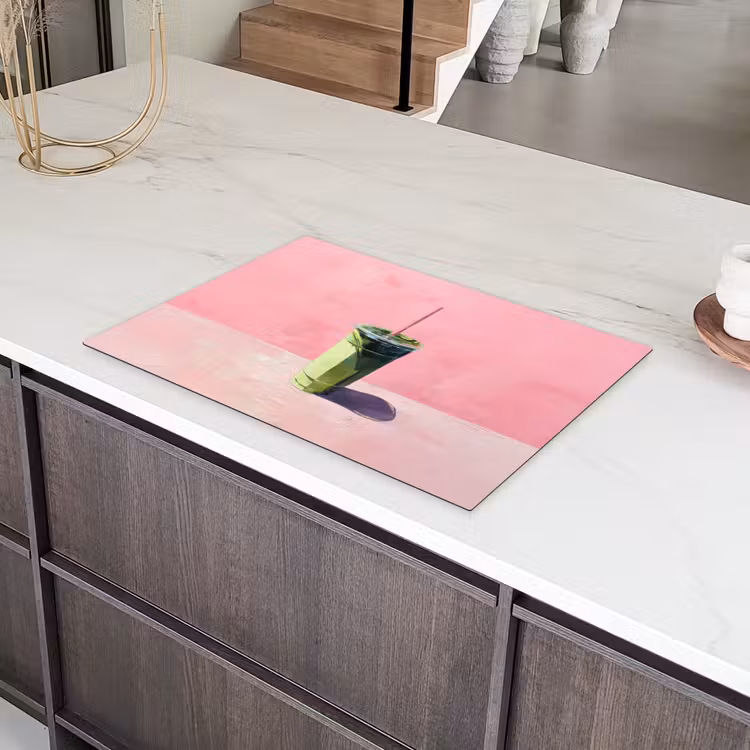 Beker - Rietje - Minimalistisch - Groen Inductie beschermer vinyl 3mm klein -sfeer8