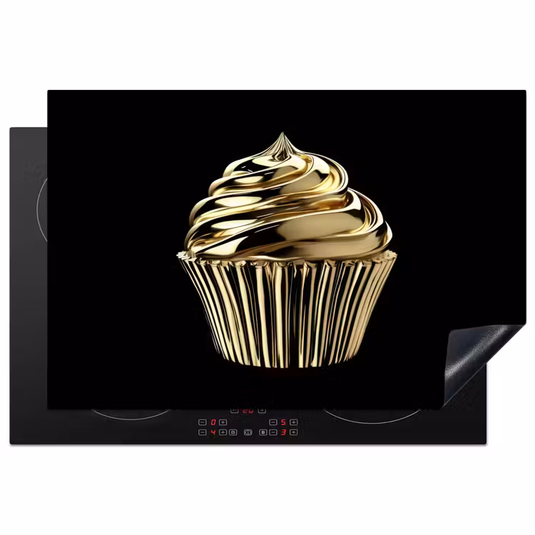 Cupcake - Eten - Goud - Zwart Inductie beschermer vinyl 3mm klein -3d