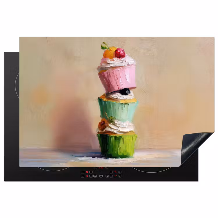 Cupcakes - Gestapeld - Kleurrijk - Fruit Inductie beschermer vinyl 3mm klein -3d