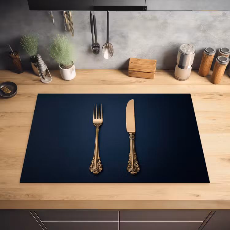 Bestek - Donkerblauw - Goud Inductie beschermer vinyl 3mm klein -sfeer5